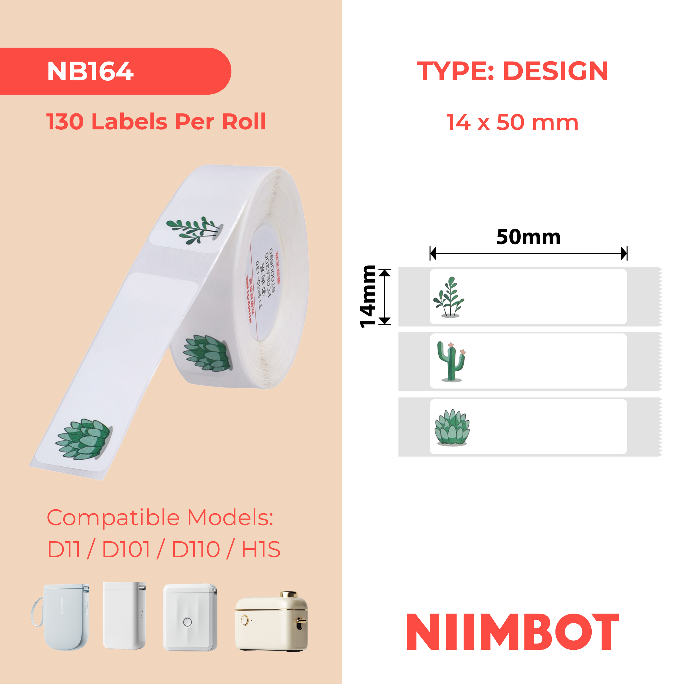 NB164 - NIIMBOT - D11 / D101 / D110 / H1S - 14X50MM - 130 SUCCULENT A LABELS