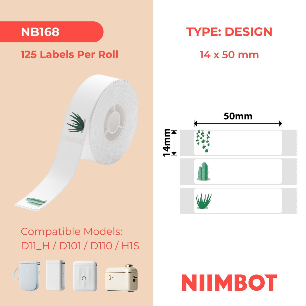 NIIMBOT - D Range - 14x50mm - Succulent B - 125 Labels