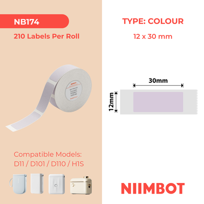 NB174 - NIIMBOT - D11 / D101 / D110 / H1S - 12 x 30 mm - 210 étiquettes par rouleau - Couleur lavande unie
