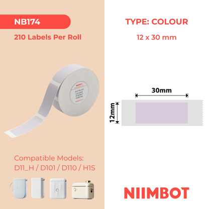 NB174 - NIIMBOT - D11 / D101 / D110 / H1S - 12 x 30 mm - 210 étiquettes par rouleau - Couleur lavande unie