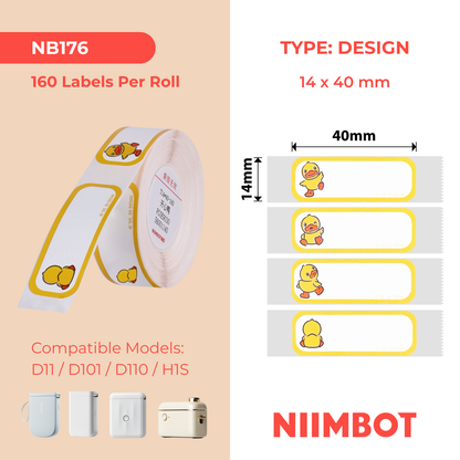 NB176 - NIIMBOT - D11 / D101 / D110 / H1S - 14X40MM - 160 HAPPY DUCK LABELS