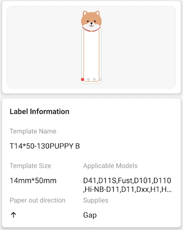 NB177 - NIIMBOT - D11 / D101 / D110 / H1S - RP14X50MM - 130 LABELS PER ROLL - CUTE PUPPY DESIGN