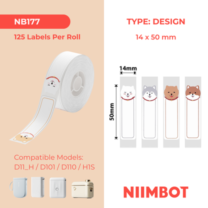 NB177 - NIIMBOT - D11 / D101 / D110 / H1S - RP14X50MM - 130 ETICHETTE PER ROTOLO - DESIGN CARINO CUCCIOLO