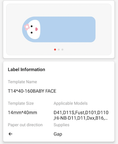 NB179 - NIIMBOT - D11 / D101 / D110 / H1S - R14 x 40 mm - 160 étiquettes par rouleau - Motif visage de bébé