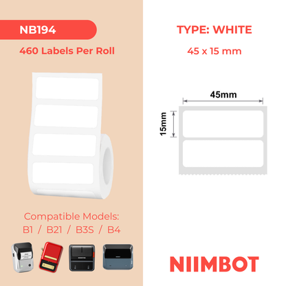 NB194 - Niimbot - B1 / B21 / B3S / B4 - 45x15mm/2R - 460 White Labels