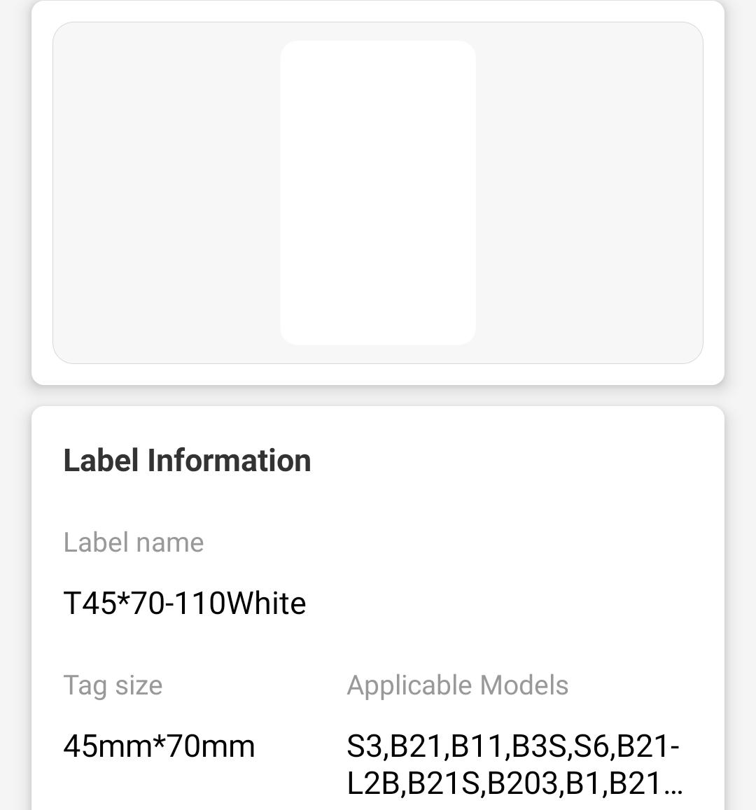 NB197 - NIIMBOT - B1 / B21 / B3S / B4 - 45X70MM - 110 LABELS PER ROLL - WHITE