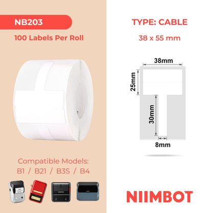 NB203 - NIIMBOT - B1 / B21 / B3S / B4 - 38X55MM - 130 WHITE CABLE LABELS