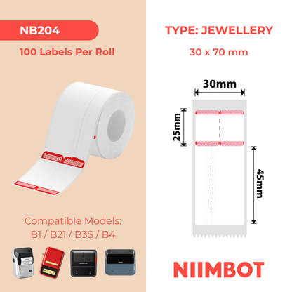 NIIMBOT - B Range - 30x70mm - Red Border Jewellery - 100 Labels