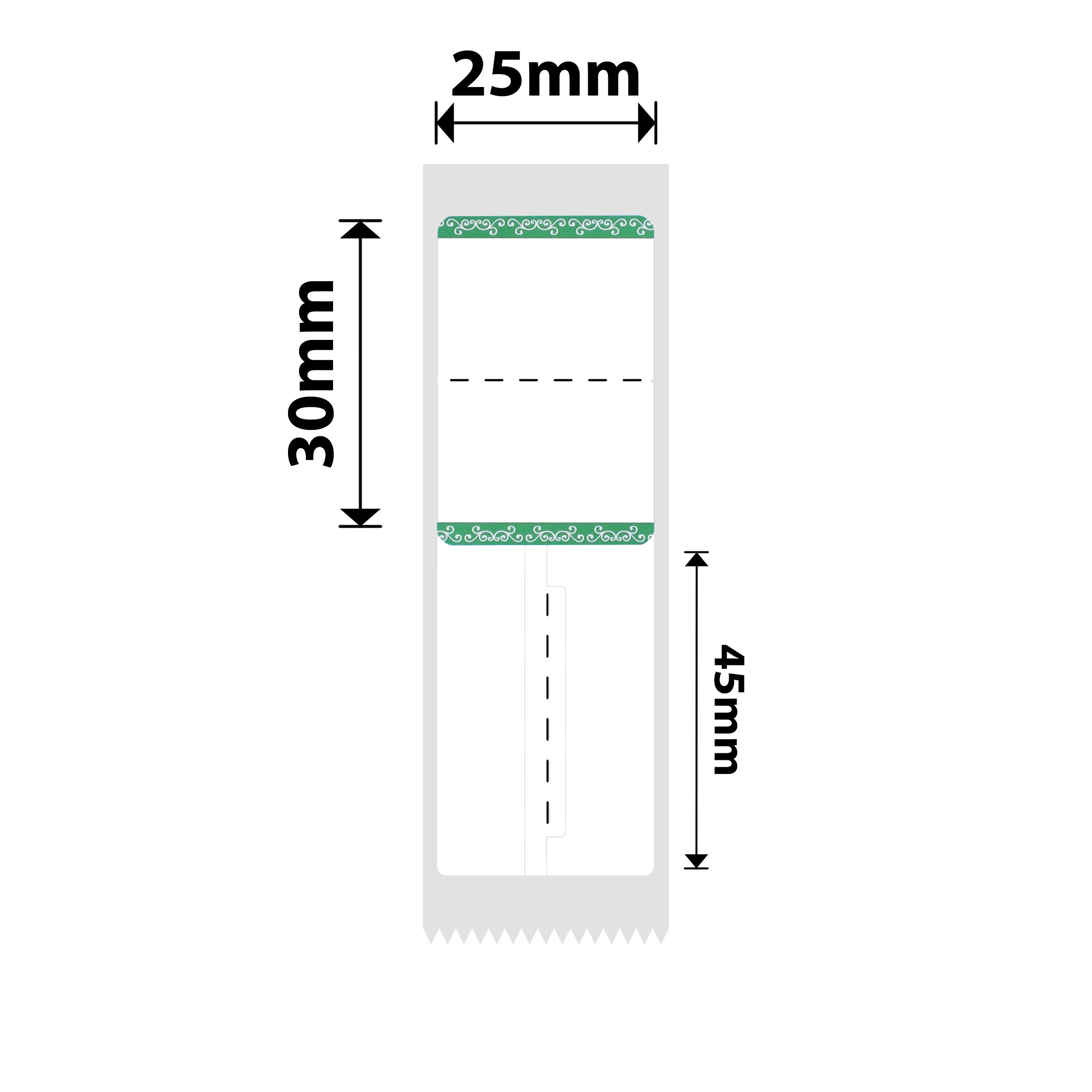 NB208 - NIIMBOT - B1 / B21 / B3S / B4 - 25X30+45MM - RING - 100 LABELS PER ROLL - GREEN BORDER DESIGN