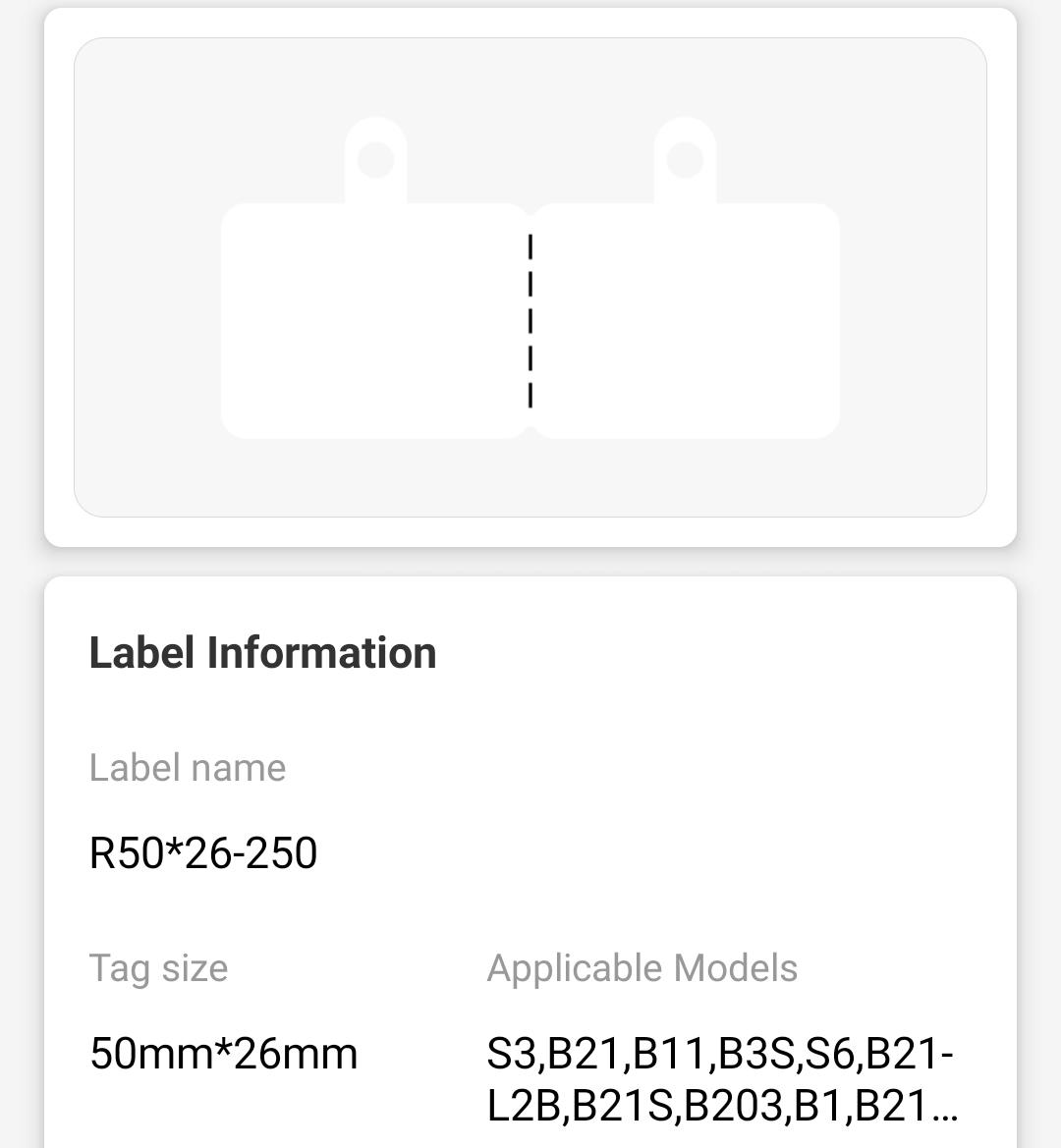 NB211 - NIIMBOT - B1 / B21 / B3S / B4 - 50X26MM - 250 WHITE LABELS WITH HOLE