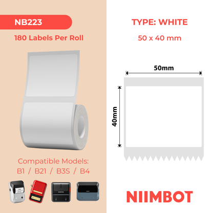 NB223 - NIIMBOT - B1 / B21 / B3S / B4 - 50X40MM - 180 WHITE LABELS