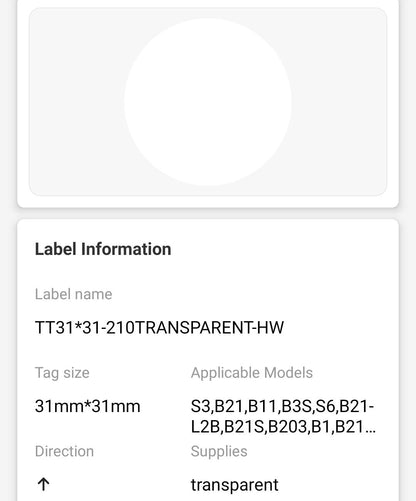 NB224 - NIIMBOT - B1 / B21 / B3S / B4 - TT31X31MM - 210 LABELS PER ROLL - ROUND - TRANSPARENT