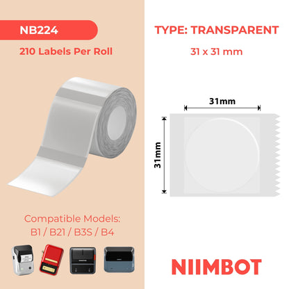 NIIMBOT - B Range - 31x31mm - Transparent Round - 210 Labels