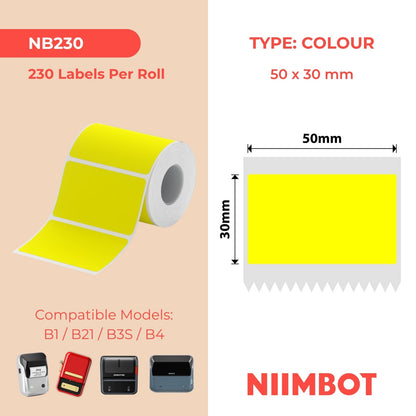 NB230 - NIIMBOT - B1 / B21 / B3S / B4 - 50X30MM - 230 ÉTIQUETTES THERMIQUES JAUNES 