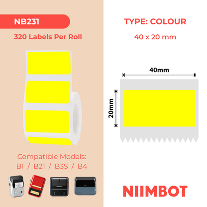 NB231 - NIIMBOT - B1 / B21 / B3S / B4 - 40X20MM - 320 YELLOW THERMAL LABELS