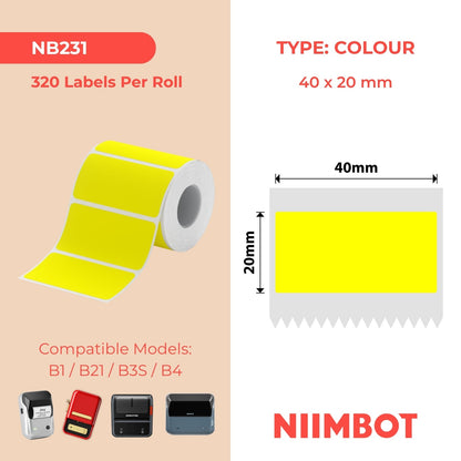 NB231 - NIIMBOT - B1 / B21 / B3S / B4 - 40X20MM - 320 ÉTIQUETTES THERMIQUES JAUNES
