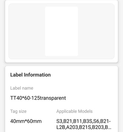 NB234 - NIIMBOT - B1 / B21 / B3S / B4 - TT40X60MM - 125 LABELS PER ROLL - TRANSPARENT