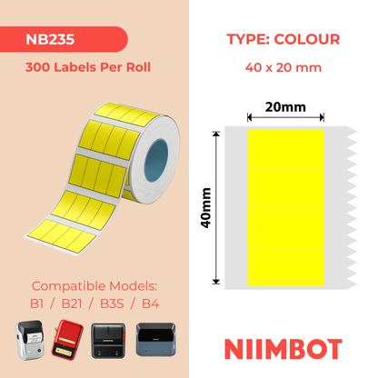NB235 - NIIMBOT - B1 / B21 / B3S / B4 - 40X20MM - (10X20X4) - 300 YELLOW LABELS