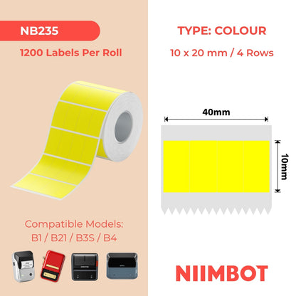 NB235 - NIIMBOT - B1 / B21 / B3S / B4 - 40X20MM - (10X20X4) - 300 ETICHETTE TERMICHE - GIALLO 