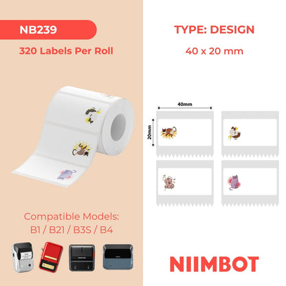 NB239 - NIIMBOT - B1 / B21 / B3S / B4 - 40X20MM - 320 ETICHETTE PER ROTOLO - DESIGN GATTO