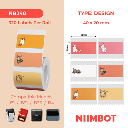 NB240 - NIIMBOT - B1 / B21 / B3S / B4 - 40X20MM - 320 CAT RED/ORANGE LABELS