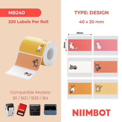 NB240 - NIIMBOT - B1 / B21 / B3S / B4 - 40X20MM - 320 ETICHETTE TERMICHE ROSSO/ARANCIONE - DESIGN GATTO