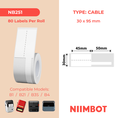 NB251 - NIIMBOT - B1 / B21 / B3S / B4 - 30X95MM - 80 WHITE CABLE LABELS
