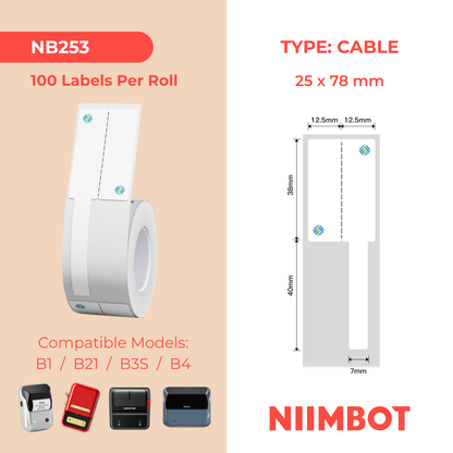 NB253 - NIIMBOT - B1 / B21 / B3S / B4 - 25X78MM - 100 CMC LOGO CABLE LABELS