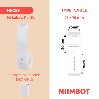 NB259 - NIIMBOT - SOLO D101 - R02T-25X75MM - 90 ETICHETTE PER ROTOLO - ETICHETTA PER GIOIELLI DESIGN ETERNO