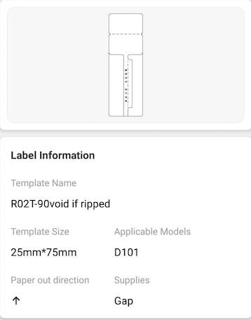 NB263 - NIIMBOT - D101 ONLY - R02T - 25MMX75MM -  90 LABELS PER ROLL -  JEWELLERY VOID DESIGN