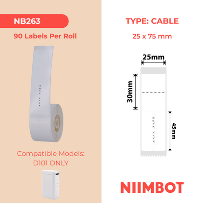 NB263 - NIIMBOT - D101 UNIQUEMENT - R02T - 25 mm x 75 mm - 90 étiquettes par rouleau - Motif pour bijoux