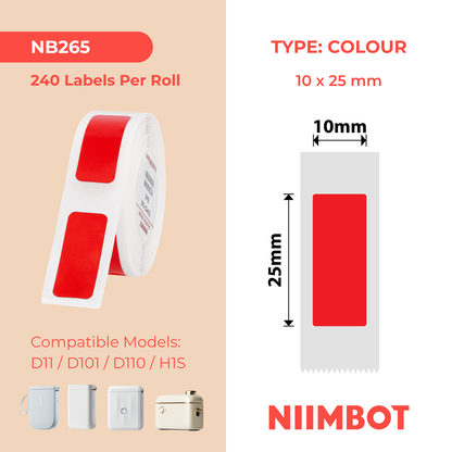 NB265 - NIIMBOT - D11 / D101 / D110 / H1S - 10X25MM - 240 RED LABELS