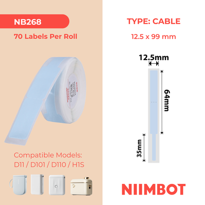 NB268 - NIIMBOT - D11 / D101 / D110 / H1S - R12,5 x 99 mm - 70 étiquettes par rouleau - Motif nuage bleu