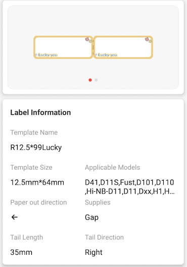 NB269 - NIIMBOT - D11 / D101 / D110 / H1S - R12.5X99MM - 70 LABELS PER ROLL- LUCKY YOU DESIGN