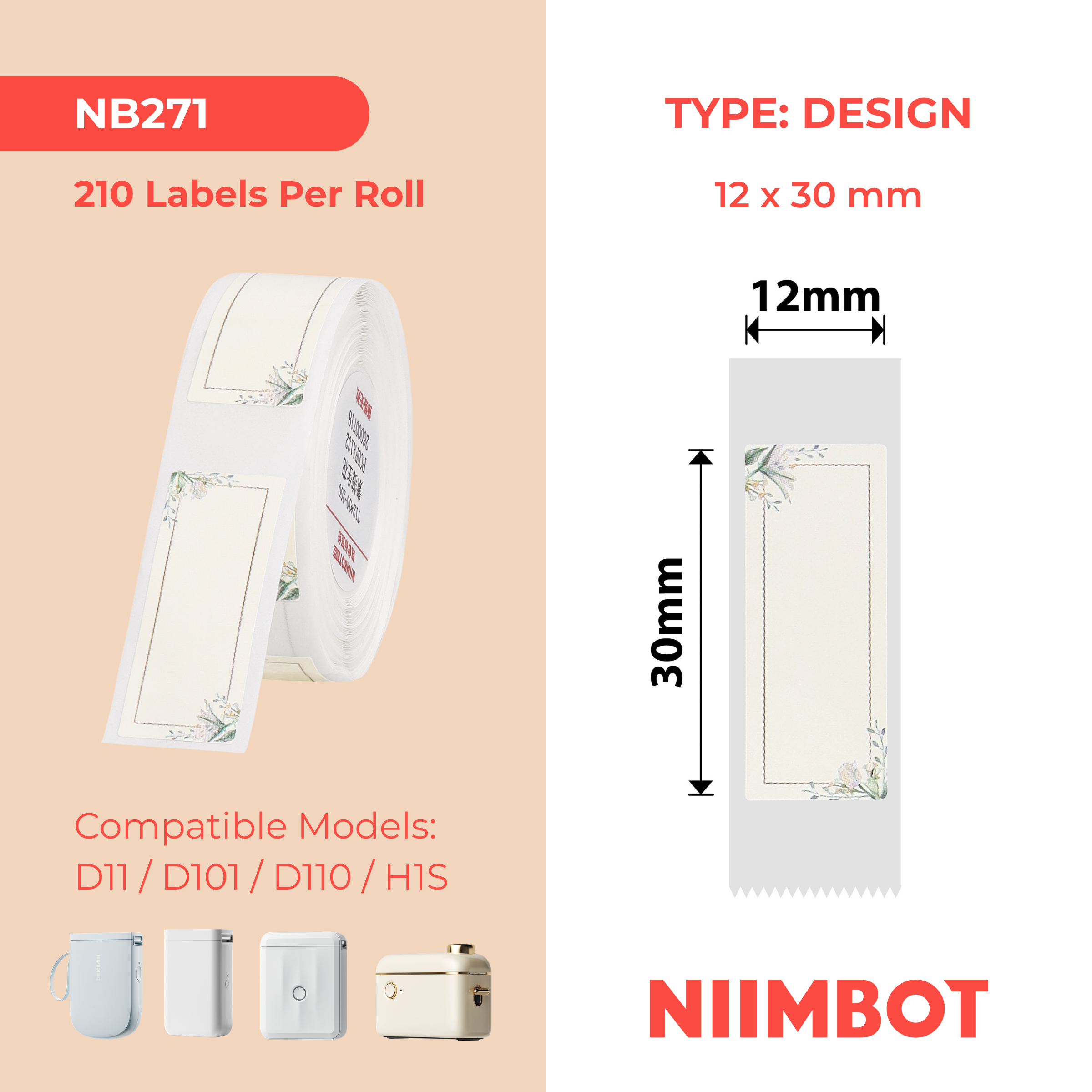NB271 - NIIMBOT - D11 / D101 / D110 / H1S - 12X30MM - 210 FRESH FLOWER LABELS