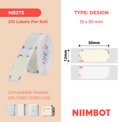 NB273 - NIIMBOT - D11 / D101 / D110 / H1S - R12X30MM - 210 ETICHETTE PER ROTOLO - DESIGN FIORI