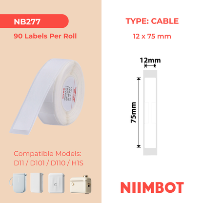 NB277 - NIIMBOT - D11 / D101 / D110 / H1S - 12X75MM - 90 WHITE JEWELLERY LABELS