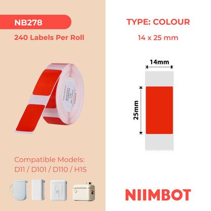 NB278 - NIIMBOT - D11 / D101 / D110 / H1S - R14 x 25 mm - 240 étiquettes par rouleau - Motif rouge