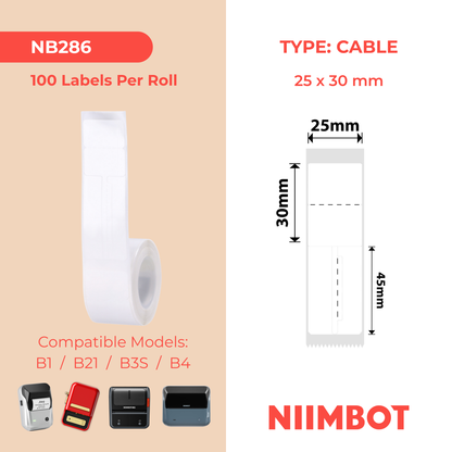 NB286 - NIIMBOT - B1 / B21 / B3S / B4 - T25X30+45MM - 100 ETICHETTE PER ROTOLO - GIOIELLERIA - BIANCO