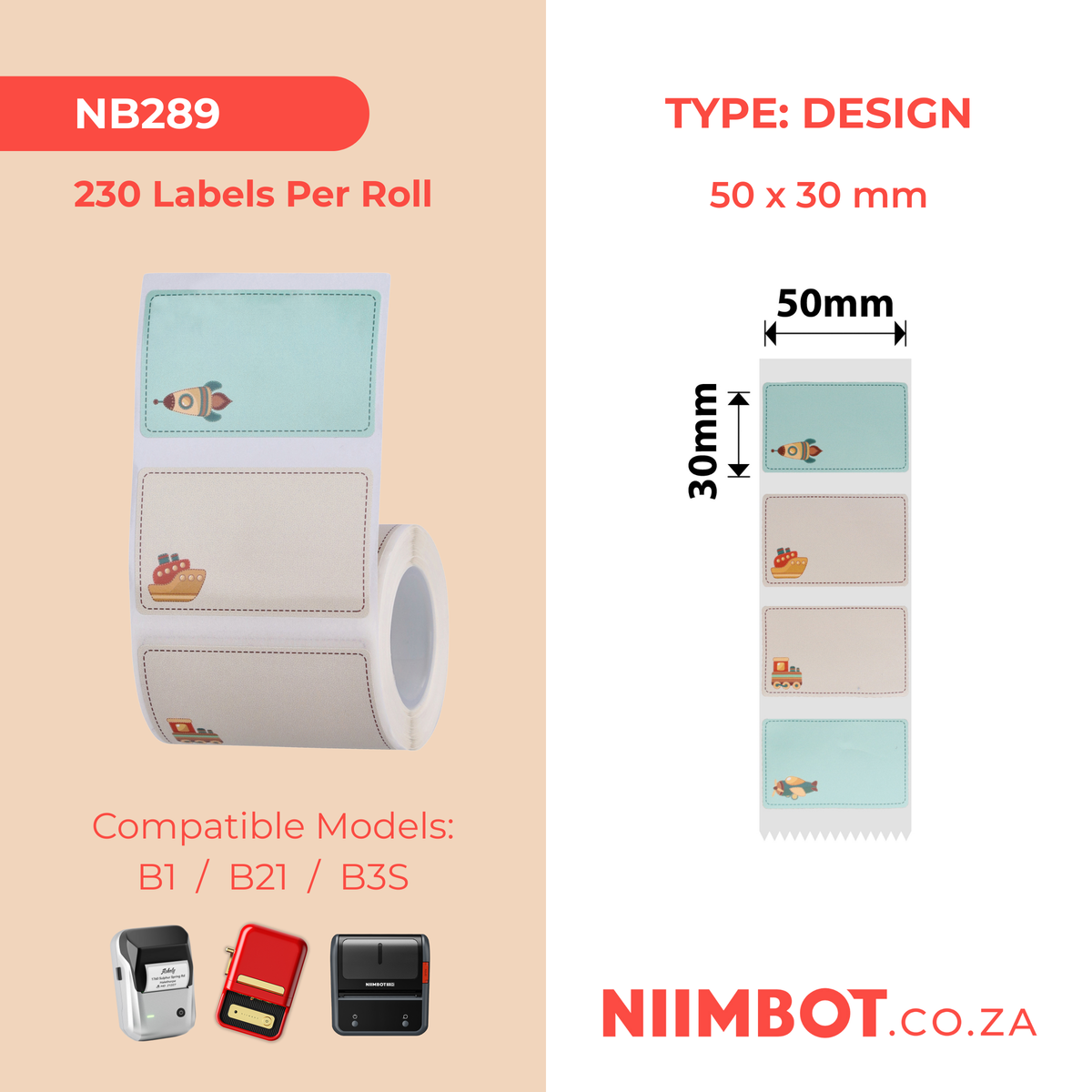 NB289 - NIIMBOT - B1 / B21 / B3S / B4 - R50X30MM - 230 LABELS PER ROLL ...