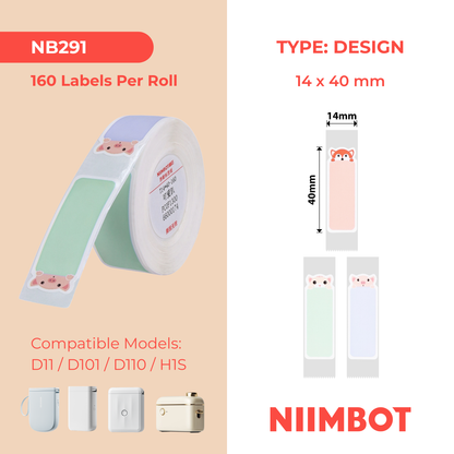 NB291 - NIIMBOT - D11 / D101 / D110 / H1S - 14X40MM - 160 SLEEPY ANIMALS LABELS