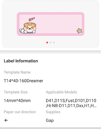 NB292 - NIIMBOT - D11 / D101 / D110 / H1S - R14X40MM - 160 LABELS PER ROLL - DREAMING PUPPY DESIGN