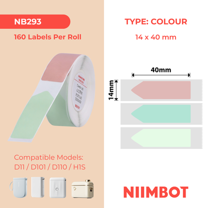 NB293 - NIIMBOT - D11 / D101 / D110 / H1S - 14X40MM - 160 STATIONARY ARROW SHAPE COLOUR LABELS