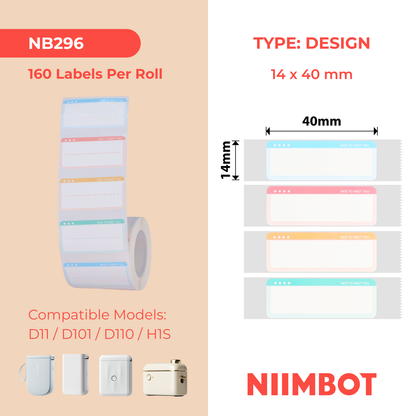 NB296 - NIIMBOT - D11 / D101 / D110 / H1S - 14X40MM - 160 NICE TO MEET YOU LABELS