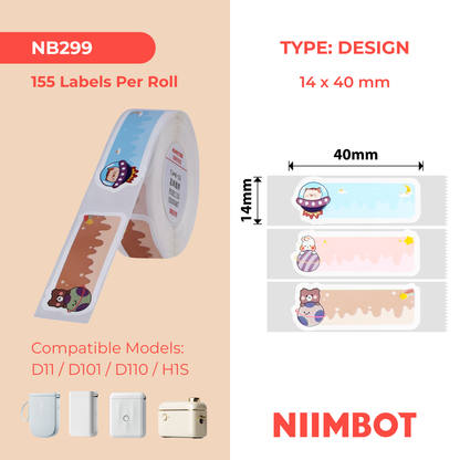 NB299 - NIIMBOT - D11 / D101 / D110 / H1S - 14 x 40 mm - 155 étiquettes par rouleau - Motif Tour du monde