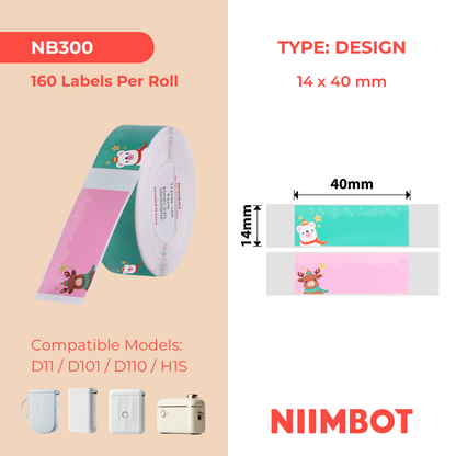 NB300 - NIIMBOT - D11 / D101 / D110 / H1S - 14X40MM - 160 COLOUR ANIMALS LABELS