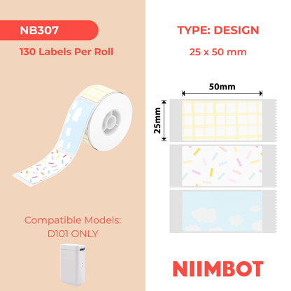 NB307 - NIIMBOT - D101 ONLY - 25X50MM - 130 MIXED PATTERN LABELS