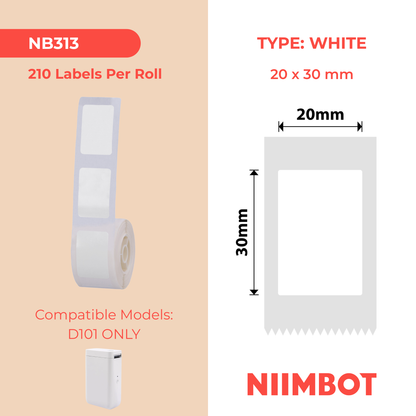 NB313 - NIIMBOT - SOLO D101 - R20X30MM - 210 ETICHETTE PER ROTOLO - BIANCO