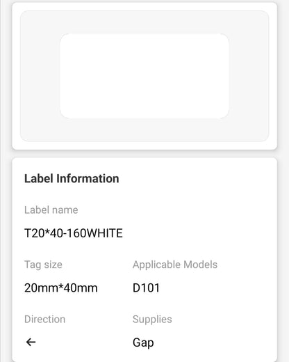 NB314 - NIIMBOT - D101 ONLY - R20X40MM - 160 LABELS PER ROLL - WHITE