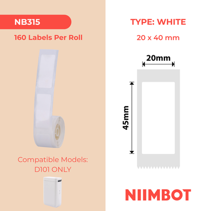 NB315 - NIIMBOT - SOLO D101 - R20X45MM - 150 ETICHETTE PER ROTOLO - BIANCO